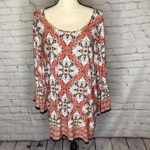 Ruby Rd. Woman Orange and Brown Floral Print Top 2X
